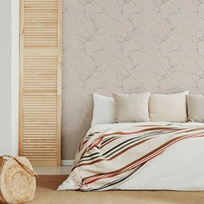 Image of Fresco Great Value Apple Blossom Tree Print Metallic Natural Wallpaper Paste The Paper Floral flicks Value, Trend led Design Suitable for Any Room Feature or 4 Wall