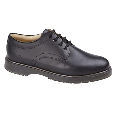 Image of Grafters, M181, Men&#039;s Leather Uniform Shoe with PVC/Nitrile Sole (Black Waxy Leather, Numeric_14)