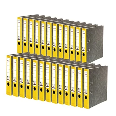 Image of Exacompta Ref 80023625002F FALKEN Recycling Lever Arch Files Suitable for A4 Documents, 50mm Spine, Spine Label, Metal Finger Hole Yellow (Pack of 25)