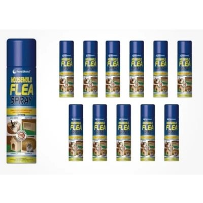 Image of Flea Spray &amp; Larvae killer Cat Dog Pets Bed Carpet Home 200 ml cans (12 X cans)