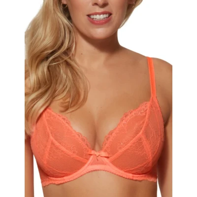 Image of Gossard Women&#039;s Superboost Lace Non Padded Plunge Bra, Neon Coral, 30DD