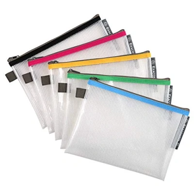 Image of Exacompta Ref 34140E Zipped Transparent Mesh Pockets Suitable for A5 Documents, 0.3mm Nylone Storing Accessories Assorted Colours (Pack of 10)