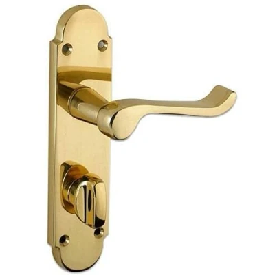 Image of Ironmongery Solutions® Brushed Internal Scroll Door Handles Lock, Latch &amp; Bathroom Sets in Polished Brass Satin Chrome (Polished Brass, Bathroom)