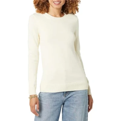 Image of Amazon Essentials Women&#039;s 100% Cotton Crewneck Sweater (Available in Plus Size), Ecru, XXL