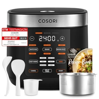 Image of COSORI Rice Cooker, Slow Cooker &amp; Steamer with Ceramic Coated Inner Pot and Fuzzy Logic, 50 Recipes,10 Cups, 5L Capacity, Multi 17 Functions, Warmer, Timer