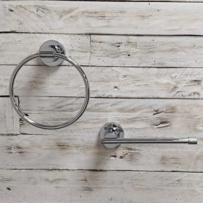 Image of ECOSPA Modern Round Toilet Roll Holder &amp; Hand Towel Ring in Polished Chrome Finish with Easy Fixing Kit
