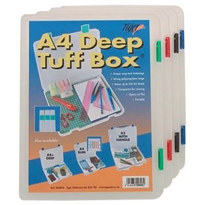 Image of 4 x A4 Deep Clear Tuff Storage Box Multi Purpose Organiser Utility File