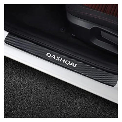 Image of CWWHY 4 Pcs Carbon Fiber Car Door Sill Protector for NIS san Qashqai, Welcome Pedal Scuff Guard Non Slip Auto Styling Decoration Accessory, Black