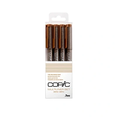 Image of Copic Multiliner Coloured Marker Pen sepia Set 4 pcs. assorted, For Art &amp; Crafts, Colouring, Graphics, Highlighter, Design, Anime, Professional Beginners, Supplies Colouring Books