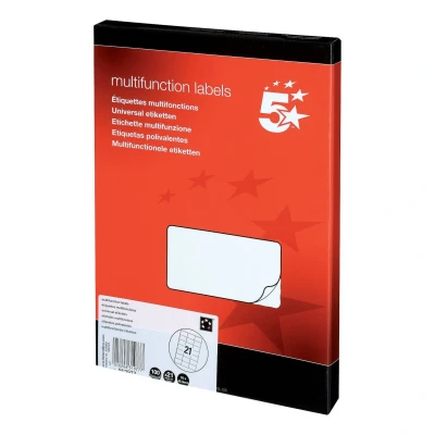 Image of 5 Star Labels Laser Copier and Inkjet 70x42.4mm 21 per Sheet [2100 Labels], White