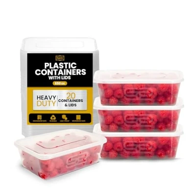 Image of Superior Takeaway Containers with Lids 20 Pcs Durable 650ml Crack Resistant Rectangular Food Microwave Safe Leak Proof Perfect for Meal Prep &amp; Storage