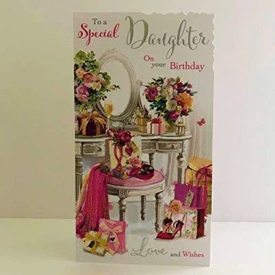 Image of Jonny Javelin Special Daughter On Your Birthday Card Dressing Table Pink Flowers