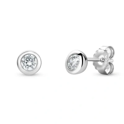 Image of Miore Women&#039;s Sterling Silver Solitaire Zirconia Earrings with Brilliant White Cubic Gemstone 925 Bezel Studs Butterfly Post