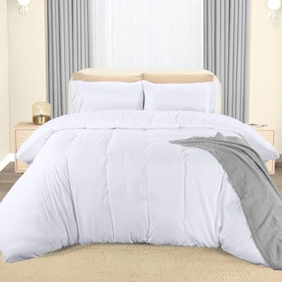 Image of Utopia Bedding Double Duvet Cover Set with Embroidered Pillowcases Soft Microfibre Polyester (White)