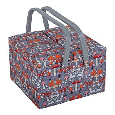 Image of Hobby Gift Large Sewing Craft Storage Box, Twin Lid, Square, Woodland Toadstool