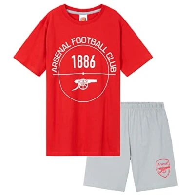 Image of Arsenal F.C. Boys Short Pyjamas Set, Soft Cotton Lounge Wear Gifts (Red/Grey, 7 8 Years)