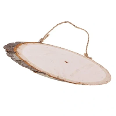 Image of sharprepublic 10 Pieces Unpainted Blank Pine Wood Slice,Oval Tree Bark Log For Painting, Pyrography Hobbies, Photography Props 10x3inch