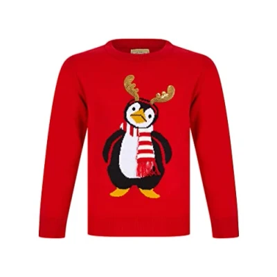 Image of Tokyo Laundry Girl&#039;s Antler Penguin Novelty Sequinned Christmas Jumper