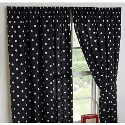 Image of 66&quot; x 72&quot; Curtains HICO Polka Dot Black / White, Pencil Pleat Curtain Pair With Matching Tie Backs