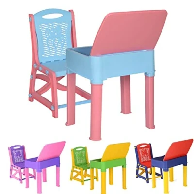 Image of A406 Kids study desk table and chair set Junior&#039;s Toddler for children boys girls gift (Pink/Blue)