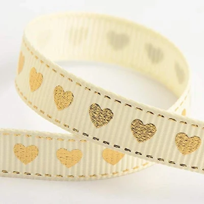 Image of Love Hearts Ribbon Cream/Gold Grosgrain (9mm x 20M)