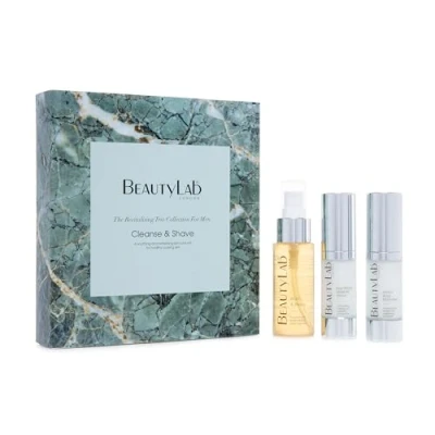 Image of BeautyLab Cleanse &amp; Shave Revitalising Trio for Men 3 Step Skincare Shaving Set Includes 1 Wash Shave, Post Serum, Moisturiser