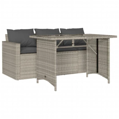 Image of vidaXL 2 Piece Garden Dining Set with Cushions Light Grey Poly Rattan