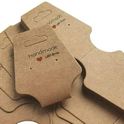 Image of 50 x Jewellery Display Cards Necklace Bracelet Earring Handmade With Love Brown