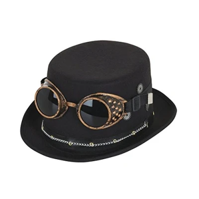 Image of Bristol Novelty BH673 Steampunk Hat Costume 1 Piece Black One Size Ages 14 years Top Goggles and Gears, mens
