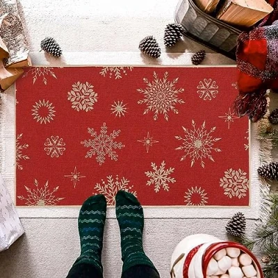 Image of LuxFocus Christmas Doormats Snowflake Floor Mats 40x80cm Anti Slip Merry Welcome Xmas Front Doormat for Indoor Outdoor Holiday Decorations Kitchen Laundry