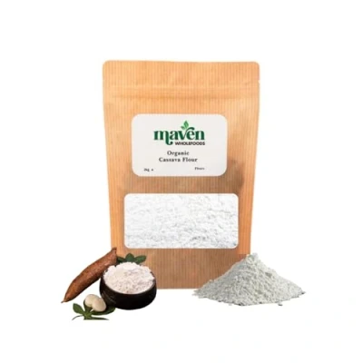 Image of Maven wholefoods Organic Cassava Flour 2kg Raw GMO Free High Fibre &amp; Protein Certified Suitable for Vegetarian Vegan Packed Fresh in Resealable Bags (2kg)