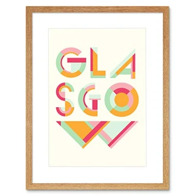 Image of Wee Blue Coo Glasgow Colourful Word Art Framed Wall Print 12X16