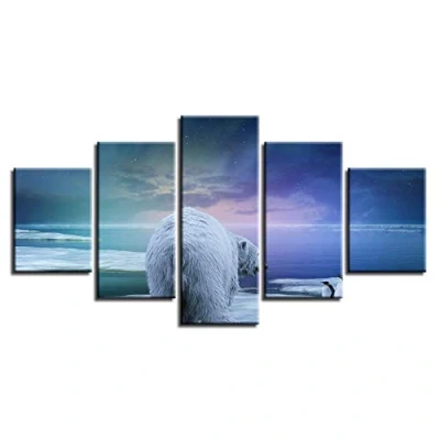 Image of XSHUHANP Prints Painting Decor Room Poster Modular Canvas Pictures 5 Pieces Animals Polar Bear And Penguin Snow Scene Paintings Wall Art Framed Hd