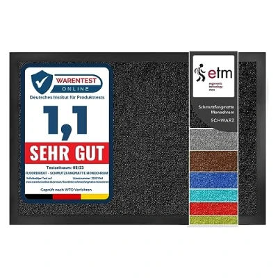 Image of etm Dirt Trapper Door Mat Entrance Monochrome (Black, 60 x 90 cm) Indoor &amp; Outdoor Doormat, Washable Front Non Slip Backing Super Absorbent Floor Rug Barrier