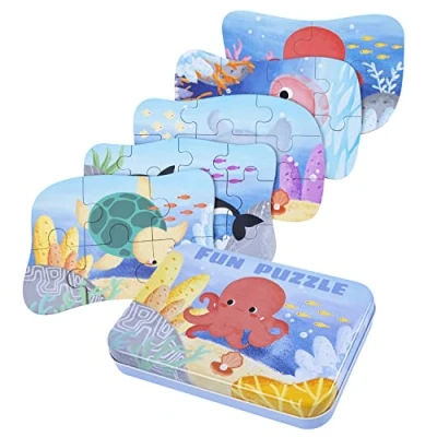 Image of Sea Animal Puzzles for 3 4 5 6 Year Olds, in 1 Jigsaw with Iron Box Storage, Puzzle Toys Gifts Boys, Girls, Kids and Children (Sea Puzzles)