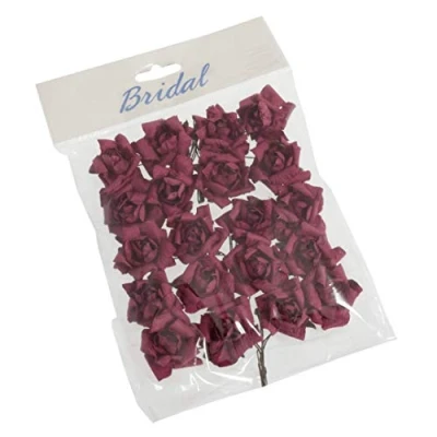 Image of Small Burgundy Paper Rose Heads x 20 Wired
