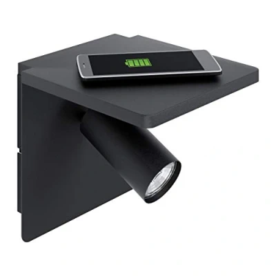 Image of EGLO Ciglie LED wall spotlight, black, QI charging