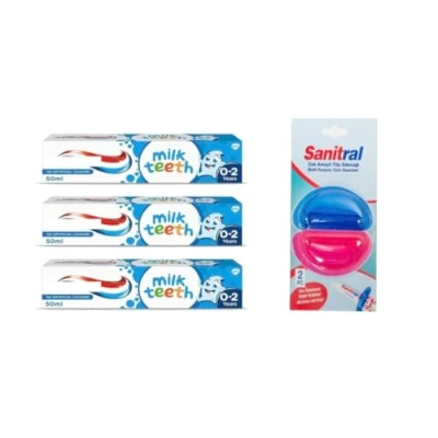 Image of Sanitral Baby Oral Care Set Aqua Fresh Milk Teeth Babies Toothpaste 50ml (Pack of 3)+ Tube Squeezer