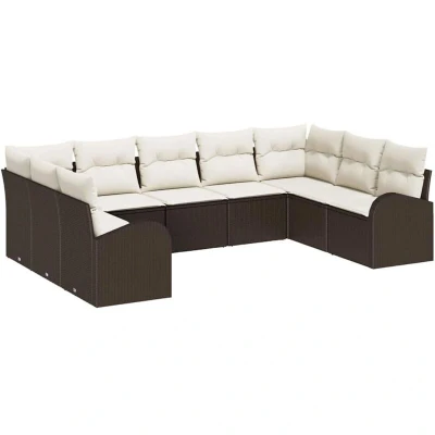Image of vidaXL 9 Piece Garden Sofa Set with Cushions Brown Poly Rattan