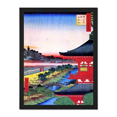 Image of Wee Blue Coo Painting Japanese Woodblock View Pagoda Red Art Large Framed Print Poster Wall Decor 18x24 inch