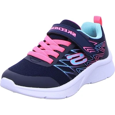 Image of Skechers Girl&#039;s Microspec Bold Delight Sneaker, Navy Mesh Hot Pink Trim, 1.5 UK
