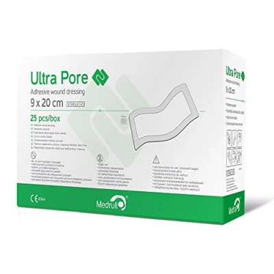Image of Medrull Ultra Pore Sterile Adhesive Wound Dressing Plaster, 20 Cm Length X 9 Width 25 Count