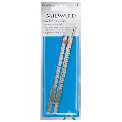 Image of MILWARD Sewing and Knitting Multi Tool Measuring Gauge, Silver, 10cm/4inch