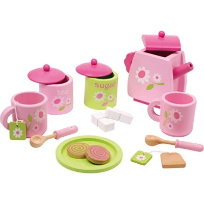 Image of small foot 2849 children tea set &quot;flower pattern&quot; made of wood, accessories for the children&#039;s kitchen, 17 pcs
