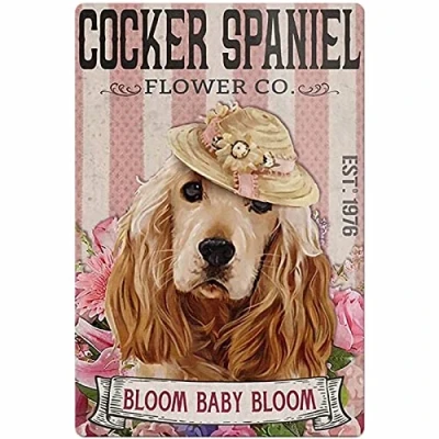Image of AZOLID Vintage Signs Metal Cocker Spaniel Tin Retro Bar Club Cave Home Kitchen Wall Decor Rustic Sign30X20CM
