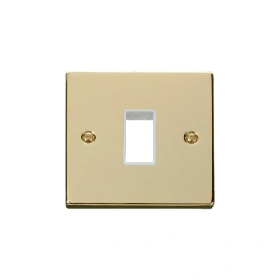 Image of Click Deco 1 Gang MiniGrid Single Aperture Unfurnished Plate Polished Brass White Inserts