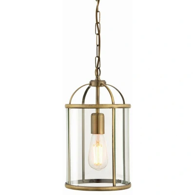 Image of Lambeth 1 Light Ceiling Pendant Antique Brass, Glass, E27