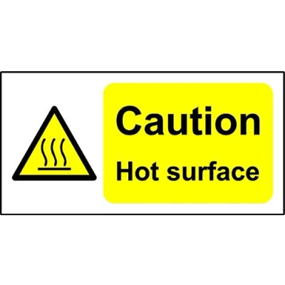 Image of Caution Hot Surface Safety Sign Self adhesive sticker 200mm x 100mm