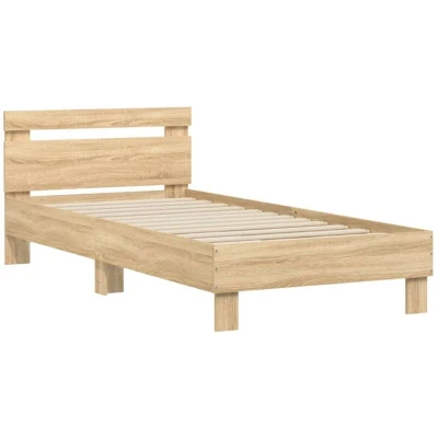 Image of vidaXL Engineered Wood Bed Frame with Headboard Stylish Sonoma Oak Finish, 90x200 cm, Plywood Slats for Bedroom