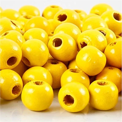 Image of Wooden beads, D: 10 mm, yellow, 20g, approx. 70 pc